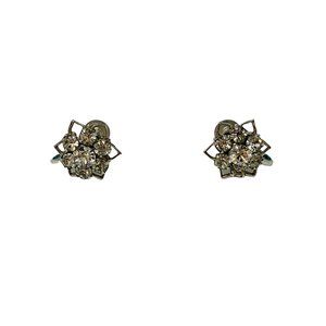 Vintage 1950s Tiny Floral Silver Rhinestone Screw Back Earrings